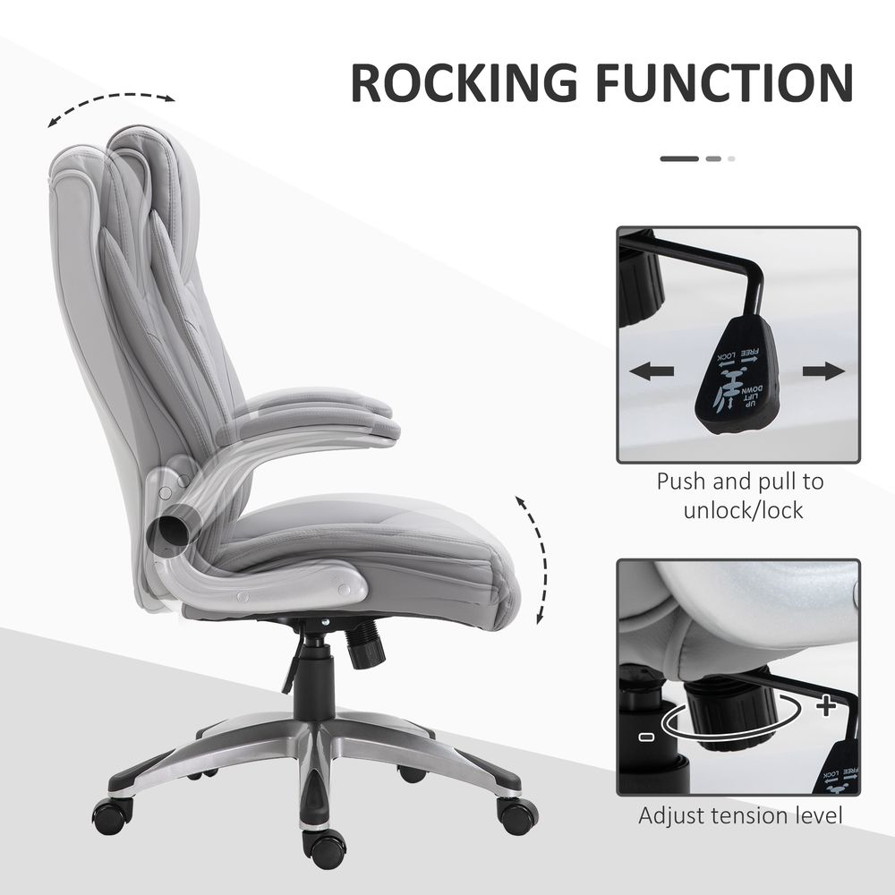 Grey High Back Executive Office Chair with Swivel and PU Leather Upholstery