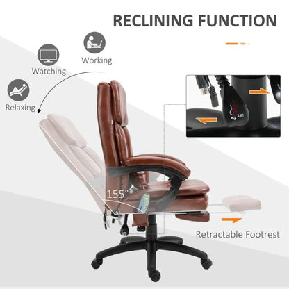 Brown Ergonomic Office Chair with 7 Massage Points, Headrest, Armrest, and Footrest for Comfort