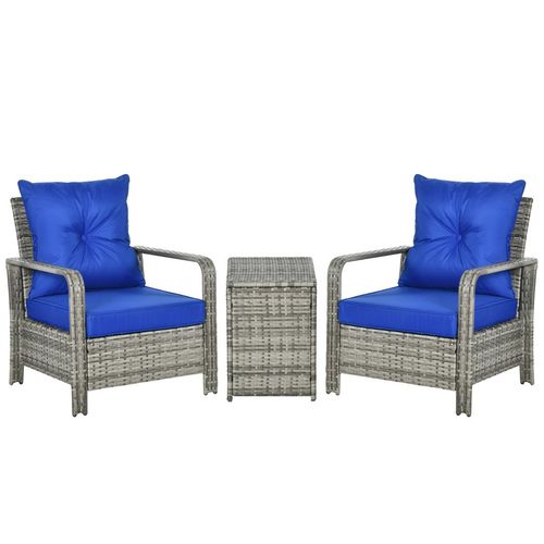 3-Piece PE Rattan Garden Sofa Set: 2 Chairs & Storage Table