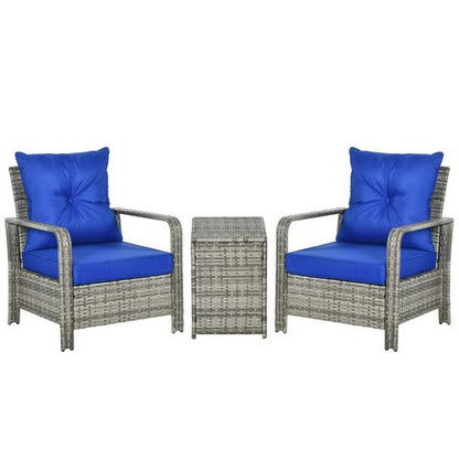 3-Piece PE Rattan Garden Sofa Set: 2 Chairs & Storage Table