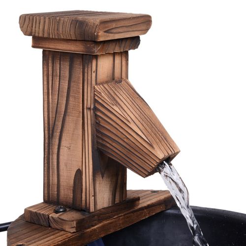 Charming Retro Wood Barrel Pump Fountain - Electric Garden Water Feature