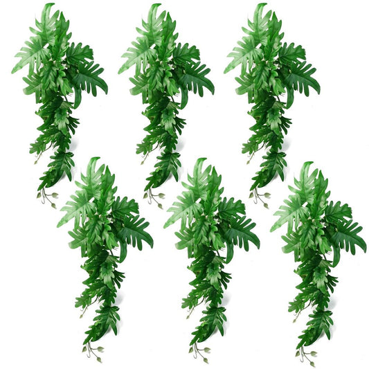 Set of 6 Artificial 50cm Trailing Philodendron Plants with Large Leaves for Hanging Decor