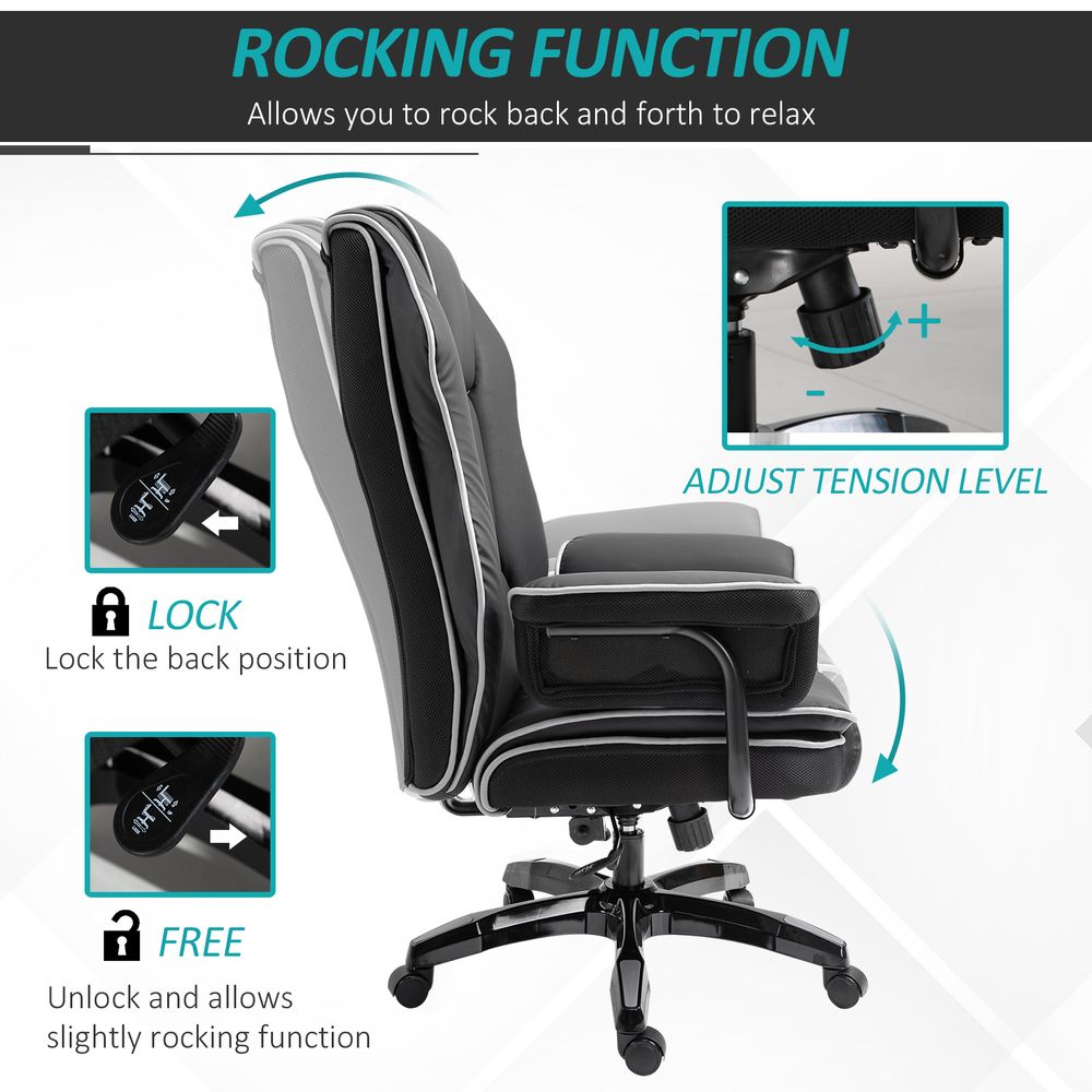 Black Piped PU Leather High-Back Gaming Chair with Padded Comfort for Office Use