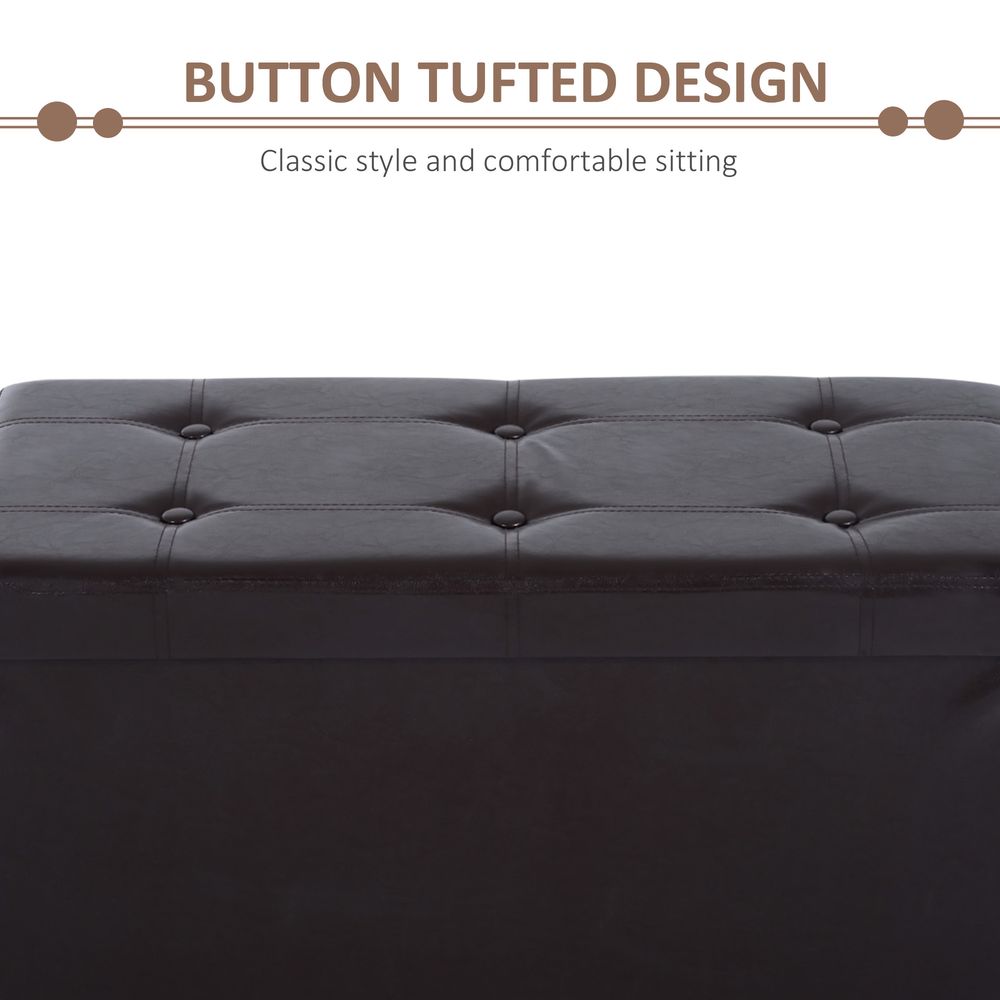 Folding Faux Leather Storage Cube Ottoman Bench Seat in Brown
