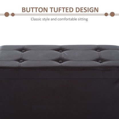 Folding Faux Leather Storage Cube Ottoman Bench Seat in Brown