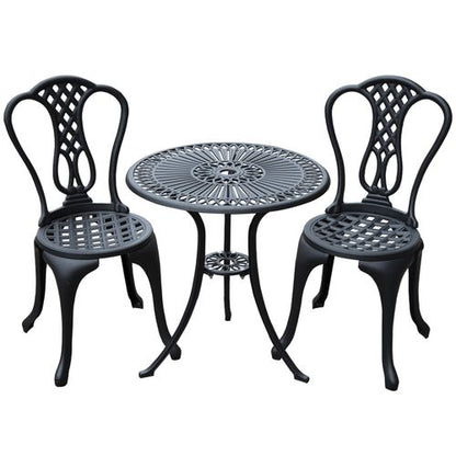 Elegant 3-Pc Cast Aluminium Bistro Set - Chic Outdoor Dining & Relaxation