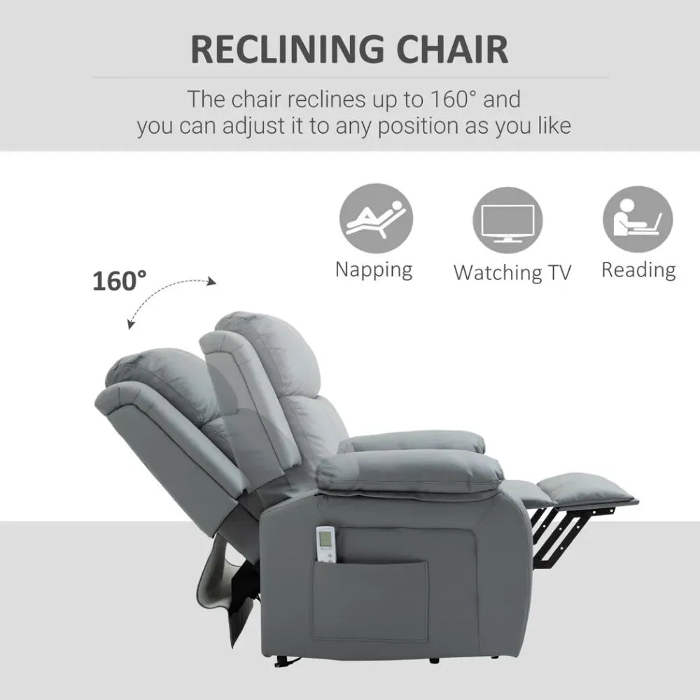 Grey Electric Power Lift Recliner Chair with Massage Vibration and Convenient Side Pocket