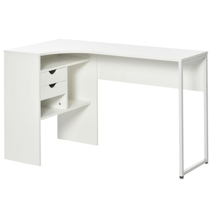 White L-Shaped Corner Computer Desk with Storage Shelf for Study or Home Office