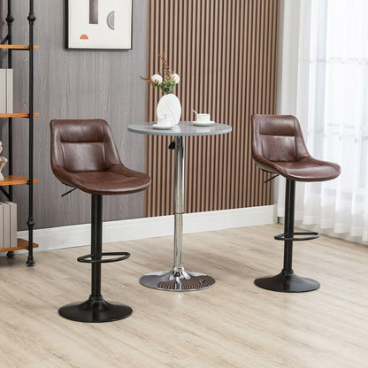 Set of 2 Brown PU Leather Kitchen Stools with 360-Degree Swivel Feature