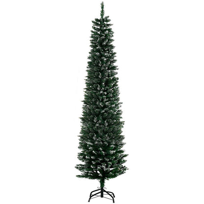 6.5ft Snow Dipped Artificial Pencil Christmas Tree with Foldable Black Stand - Green