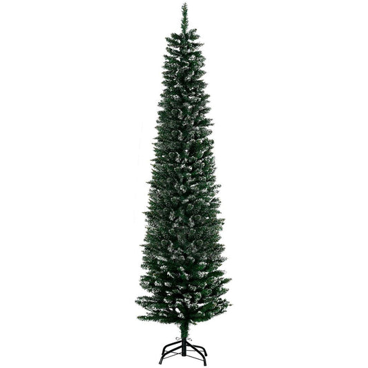 6.5ft Snow Dipped Artificial Pencil Christmas Tree with Foldable Black Stand - Green