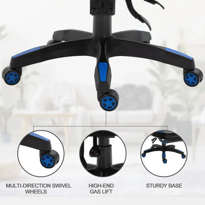 Ergonomic Blue Gaming Chair with Manual Footrest and Wheels for Stylish Offices