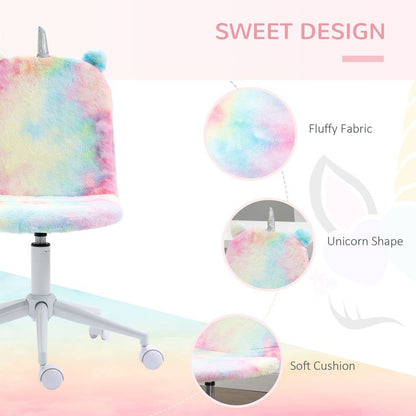 Rainbow Fluffy Unicorn Office Chair with Swivel Wheels, Cute and Fun Addition to Your Workspace