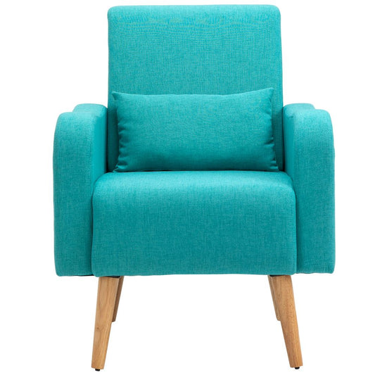 Nordic Armchair - Linen-Touch Sofa Chair with Cushioned Pillow, Wood Legs, Teal