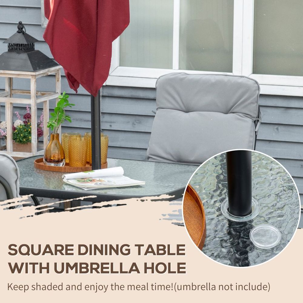 Patio Dining Set: Stylish Glass Table & Comfortable Texteline Chairs