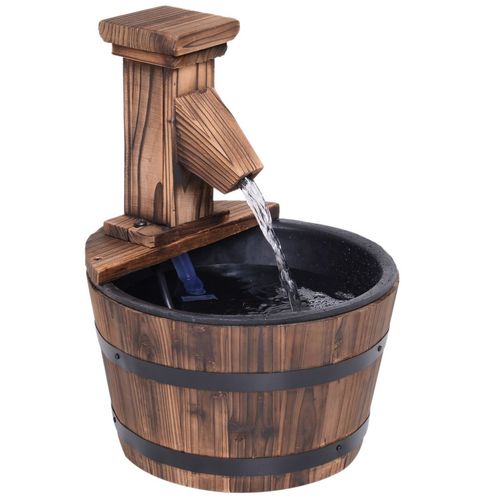 Charming Retro Wood Barrel Pump Fountain - Electric Garden Water Feature