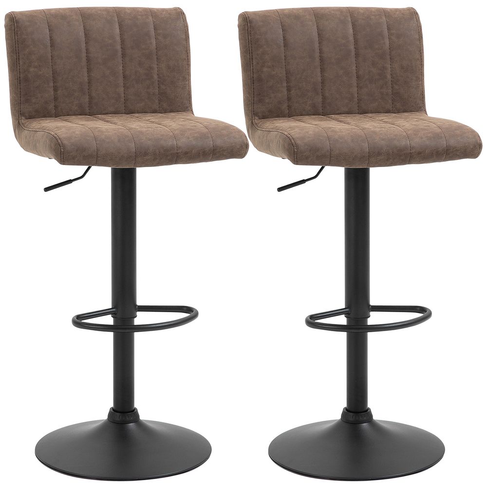 Set of 2 Adjustable Height Barstools with Footrest in Brown for Added Comfort