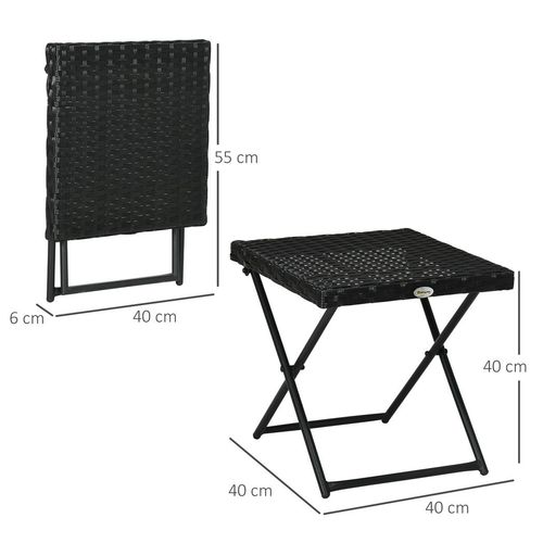 Folding Square Rattan Coffee Table for Bistro Balcony Garden Outdoor Black