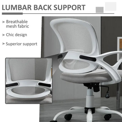 Grey Mesh Home Office Swivel Chair with Lumbar Support and Adjustable Armrests