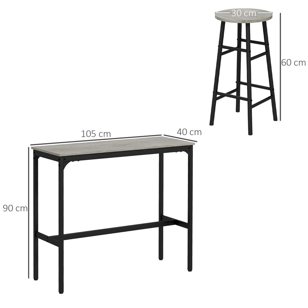 3-Piece Industrial Bar Set with Kitchen Table and Chairs - Perfect for Small Spaces in Grey