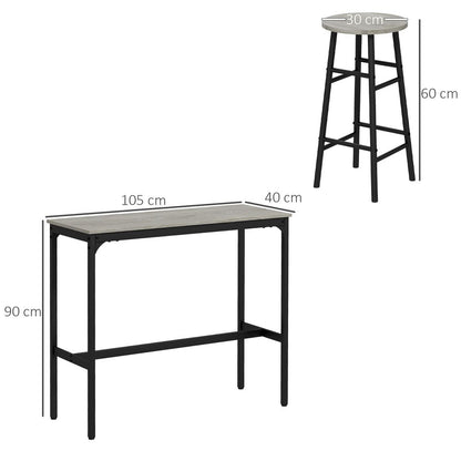 3-Piece Industrial Bar Set with Kitchen Table and Chairs - Perfect for Small Spaces in Grey