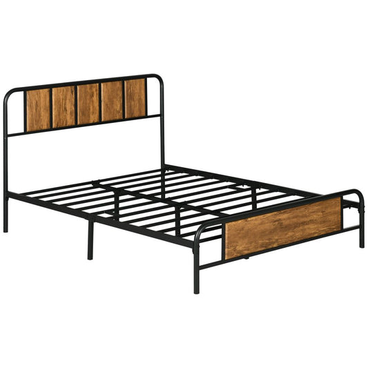 Brown Steel Bed Frame with Headboard, Double Size 145 x 199cm for Bedroom Elegance