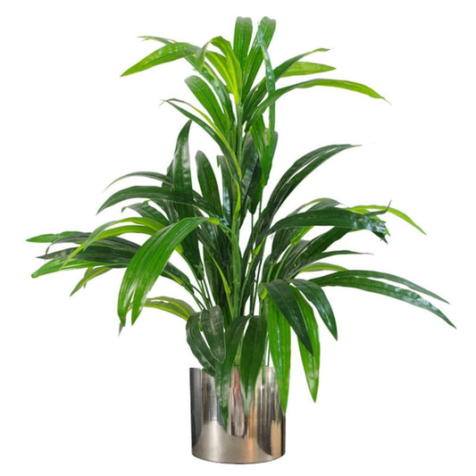 65cm Large Leaf Artificial Bamboo Shrub in Silver Metal Planter