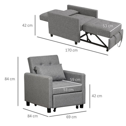 Grey Convertible Single Chair Bed with Tufted Upholstered Fabric for Versatile Use