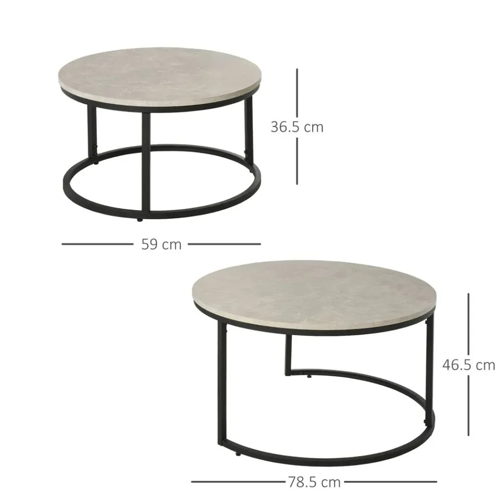 Set of 2 Stacking Coffee Tables with Steel Frame and Marble-Effect Top for Home Aesthetics