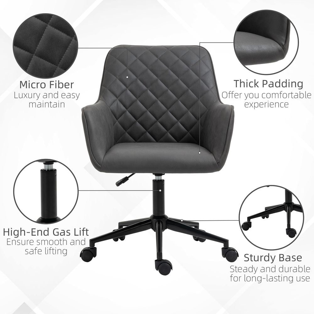 Argyle Office Chair with Leather-Feel Fabric for Home Study and Leisure on Wheels