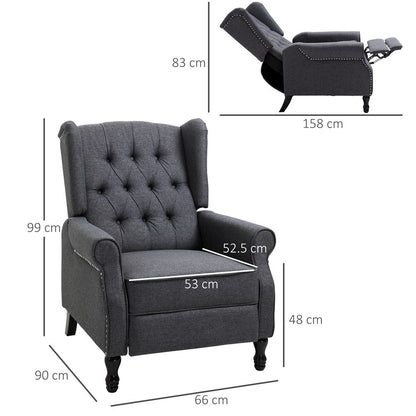 Dark Grey Fabric Recliner Armchair with Footrest, Perfect for Living Room Comfort