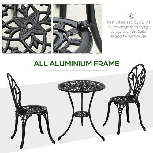 Vintage 3-Piece Cast Aluminium Bistro Set with Umbrella Hole
