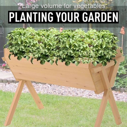 Elevate Your Garden: Large Oak-Toned Fir Wood Raised Plant Stand