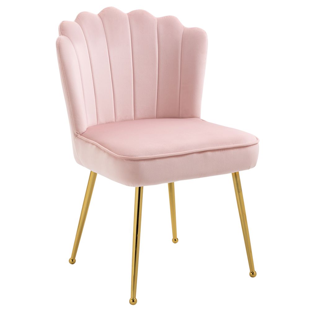 Pink Velvet-Feel Shell Luxe Accent Chair with Metal Legs for Stylish Home Lounge