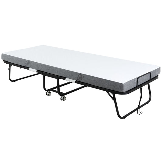 Portable Folding Bed with 10cm Mattress and Metal Frame, Ideal for Guest Rooms