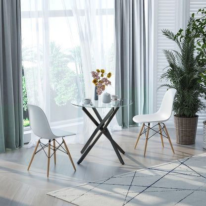 Clear Glass Side Table with Round Metal Base, Black Dining Table