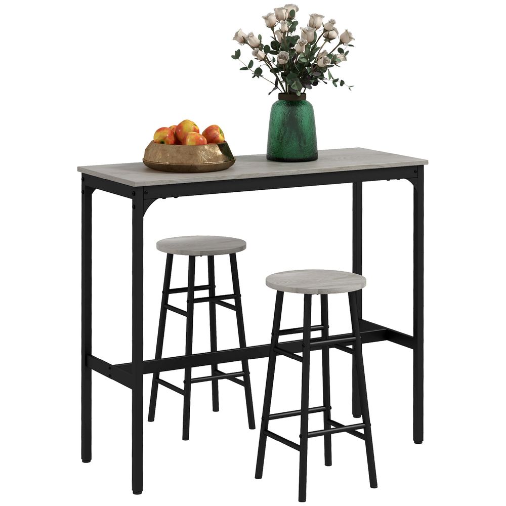 3-Piece Industrial Bar Set with Kitchen Table and Chairs - Perfect for Small Spaces in Grey