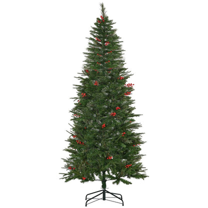 7FT Artificial Christmas Tree with Pencil Shape and Berries for Festive Cheer