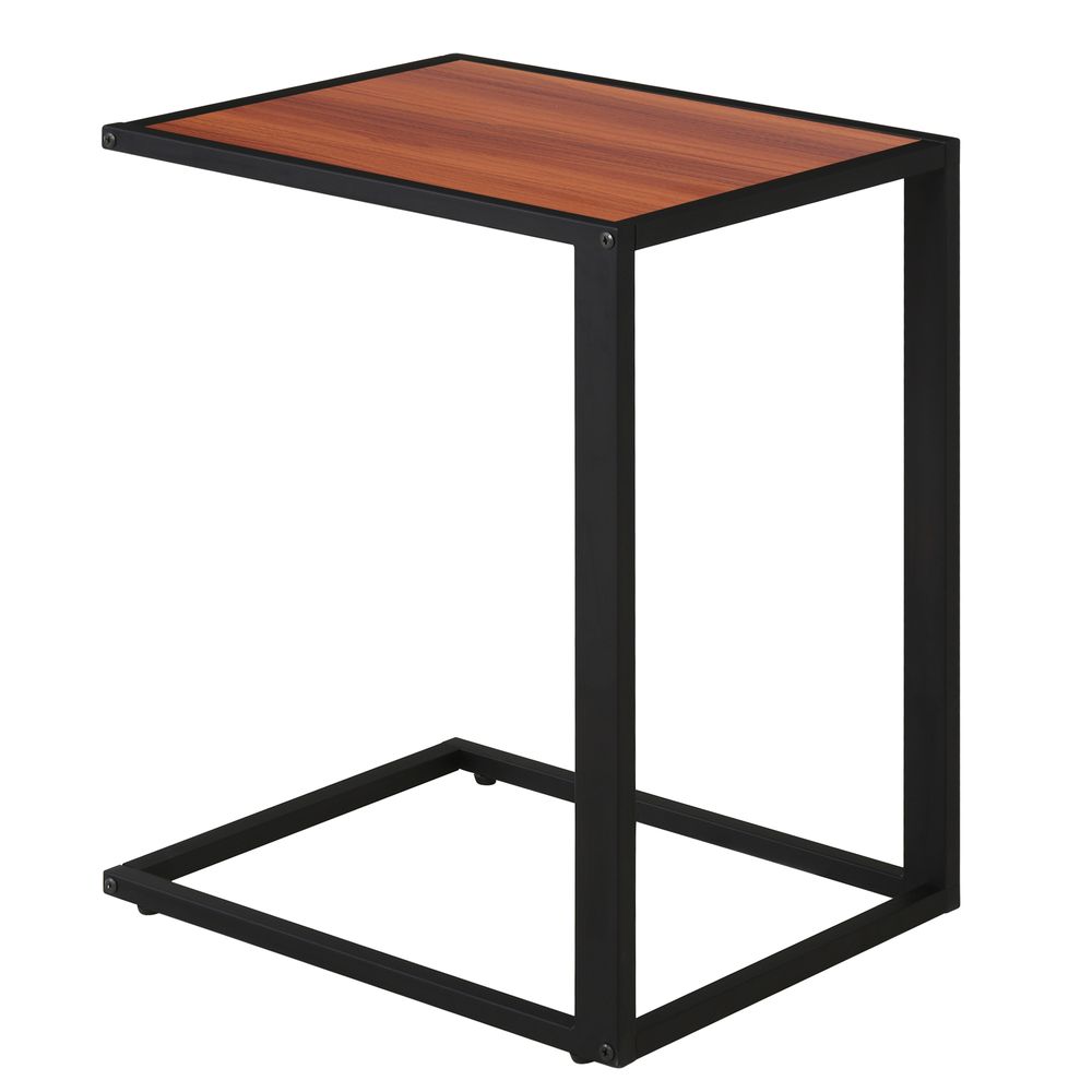 Walnut Side Table: Modern Wooden Snack Table with Metal Base