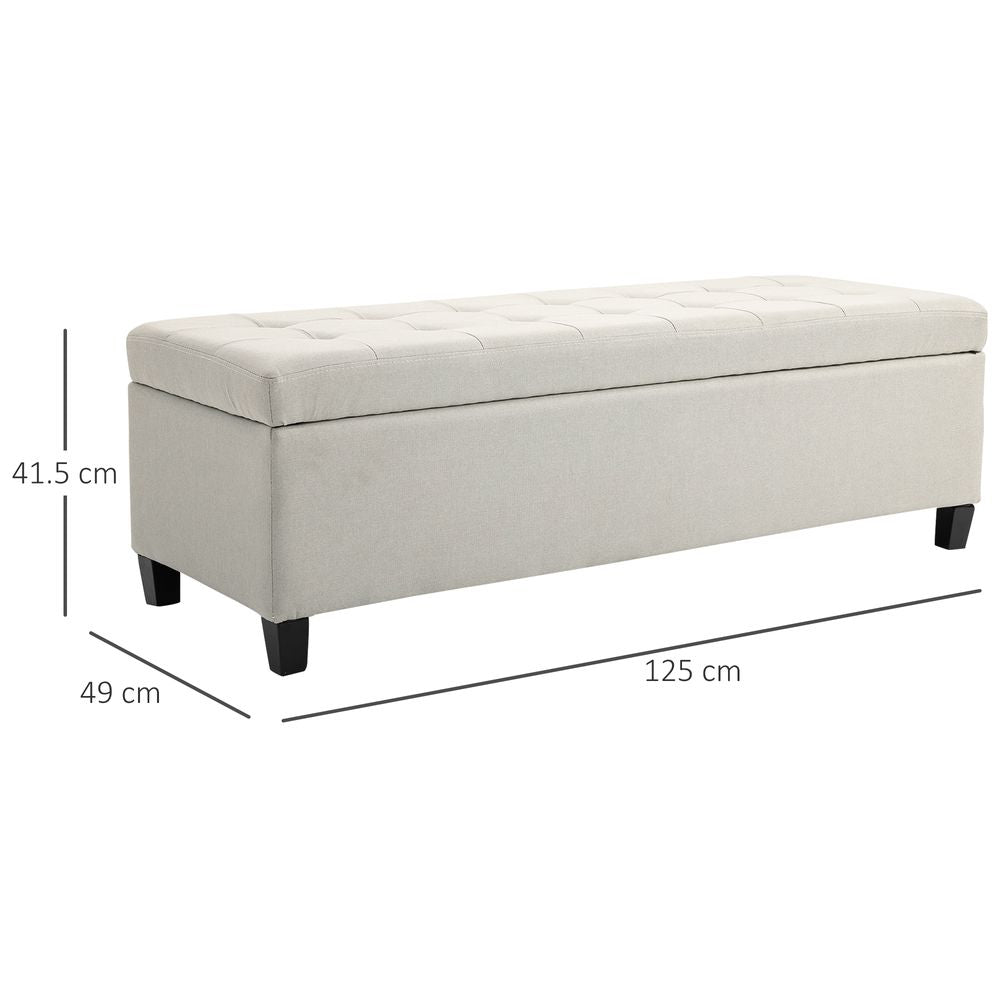 Padded Linen Storage Ottoman Bench with Tufted Hinged Lid and Wooden Frame