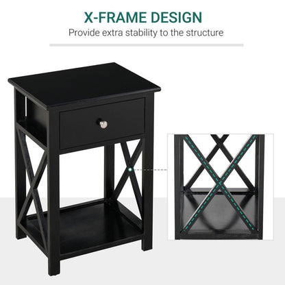 Black MDF 2-Tier Side Table with Drawer - Stylish Storage Solution for Homes