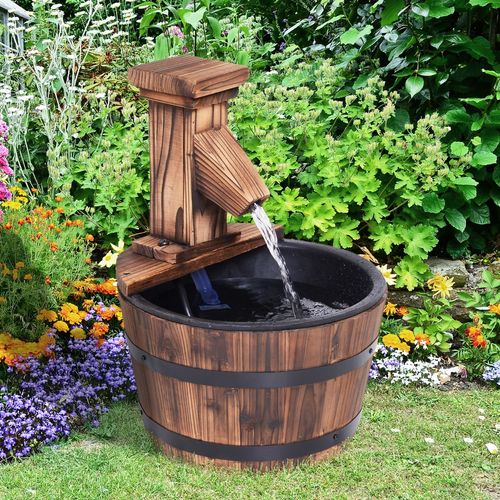 Charming Retro Wood Barrel Pump Fountain - Electric Garden Water Feature