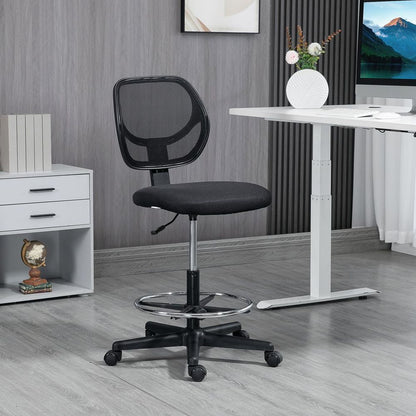 Black Draughtsman Chair with Adjustable Footrest Ring, Ideal for Office and Studio Use