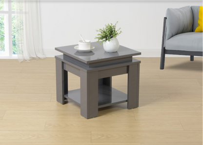 Grey Square Side Table with Blue LED Light, Contemporary Style