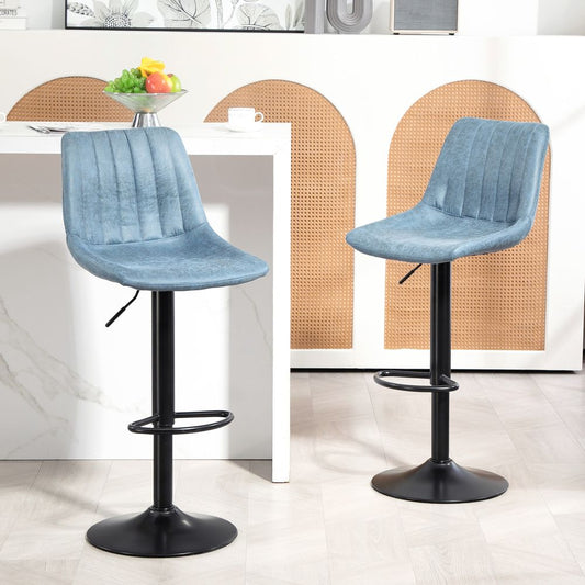 Set of 2 Blue Retro Microfibre Tub Bar Stools with Metal Frame and Footrest