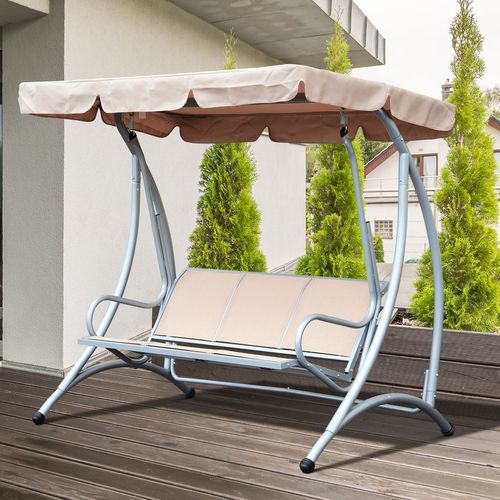 3-Seater Garden Swing Chair with Adjustable Canopy – Beige Bliss