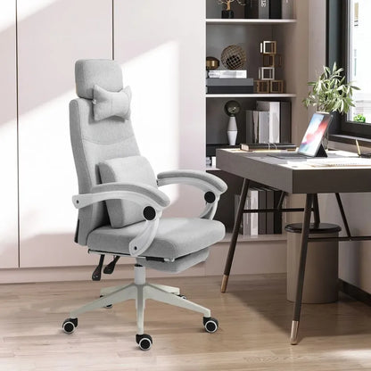 Grey Ergonomic Home Office Chair with 360-Degree Swivel and Adjustable Footrest for Comfort