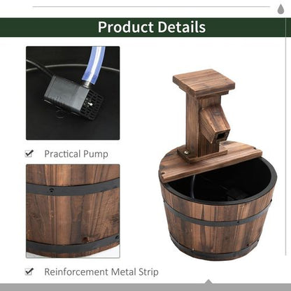 Charming Retro Wood Barrel Pump Fountain - Electric Garden Water Feature