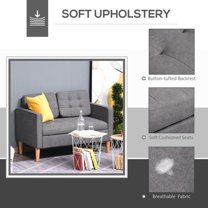 Compact Grey Loveseat Sofa: 2-Seater with Storage & Wooden Legs