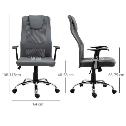 Grey High Back Mesh Office Chair with Swivel, Headrest, and Armrests for Support
